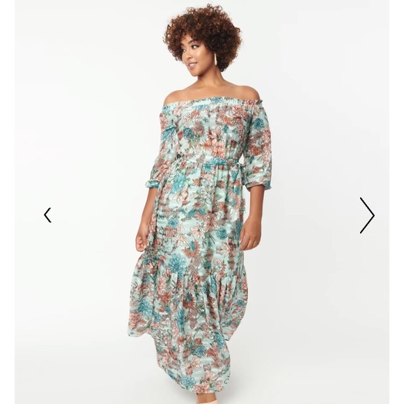 Unique Vintage Dresses & Skirts - Unique Vintage NWT Mint & Coral Floral Print Sweet Escape Maxi Dress‎